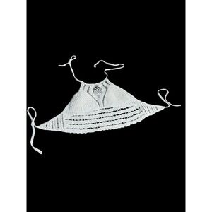 Salant Crocheted M Natural Bikini Top Boho Hippy 70's Cup Lined String Bikini